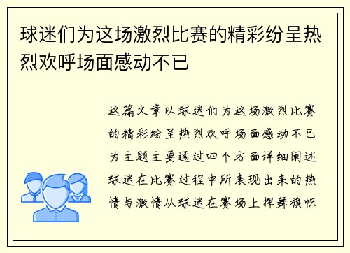 球迷们为这场激烈比赛的精彩纷呈热烈欢呼场面感动不已