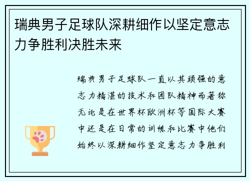 瑞典男子足球队深耕细作以坚定意志力争胜利决胜未来